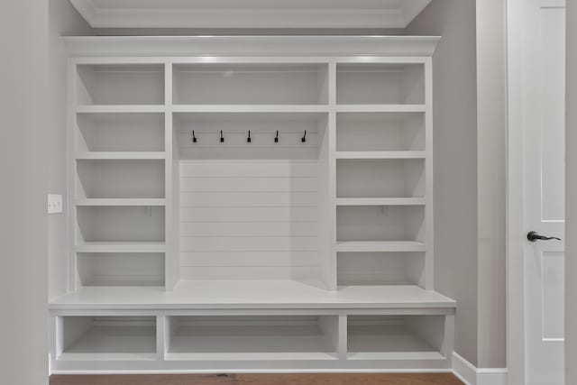 mudroom with crown molding