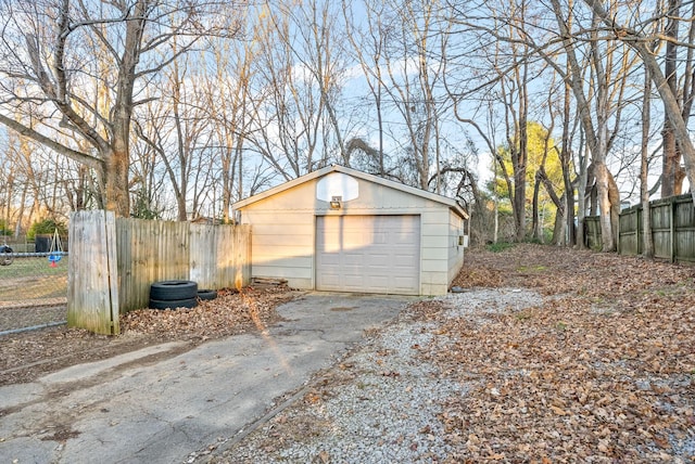 view of outbuilding featuring a garage