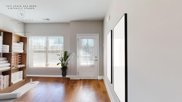 doorway featuring wood-type flooring