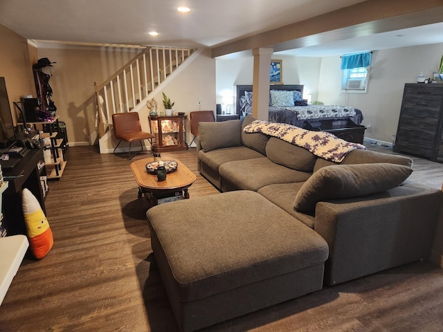 living room featuring dark hardwood / wood-style floors