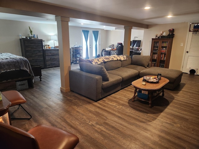 living room featuring dark hardwood / wood-style floors