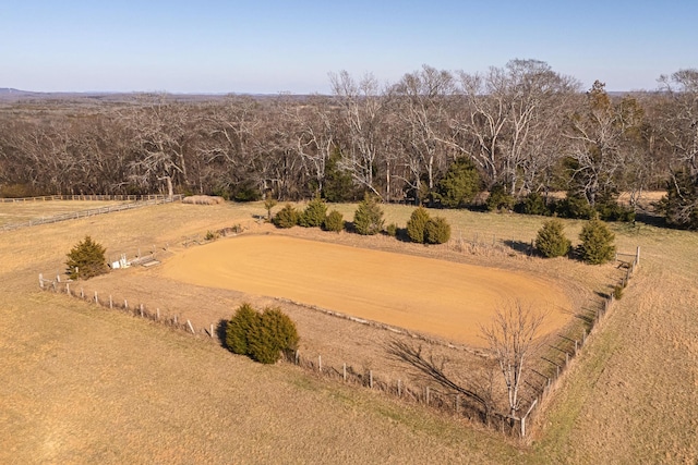 birds eye view of property featuring a rural view