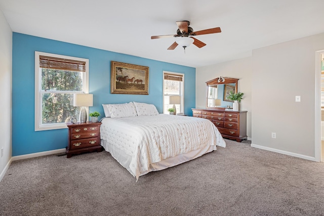 bedroom featuring carpet floors and ceiling fan