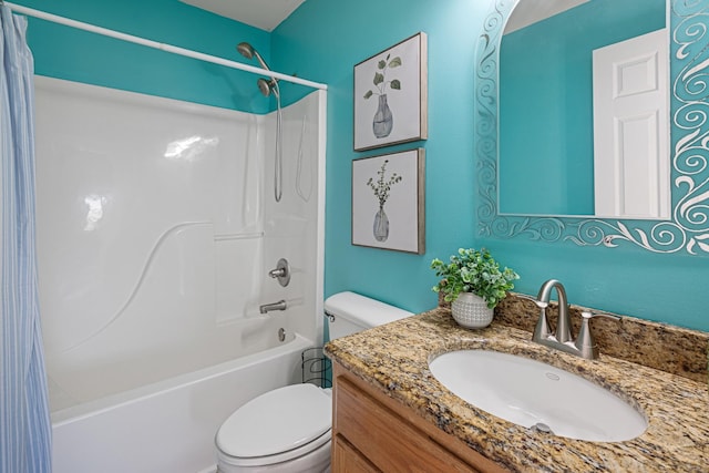 full bathroom featuring vanity, shower / bathtub combination, and toilet