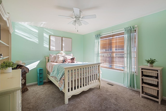 bedroom with carpet floors and ceiling fan