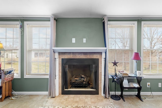 interior details with a fireplace