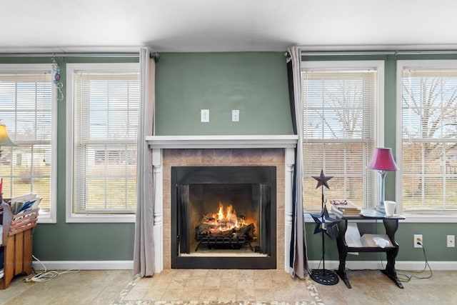 interior details featuring a fireplace