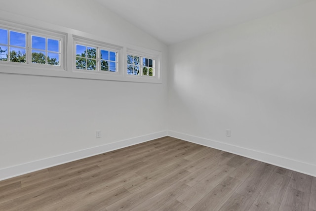 unfurnished room featuring light wood-type flooring, a wealth of natural light, and vaulted ceiling