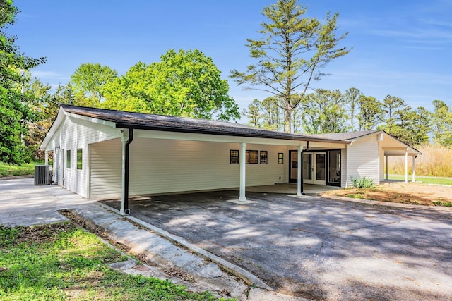 ranch-style home with a carport and central AC