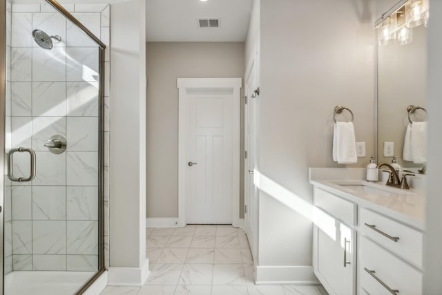 bathroom featuring vanity and walk in shower