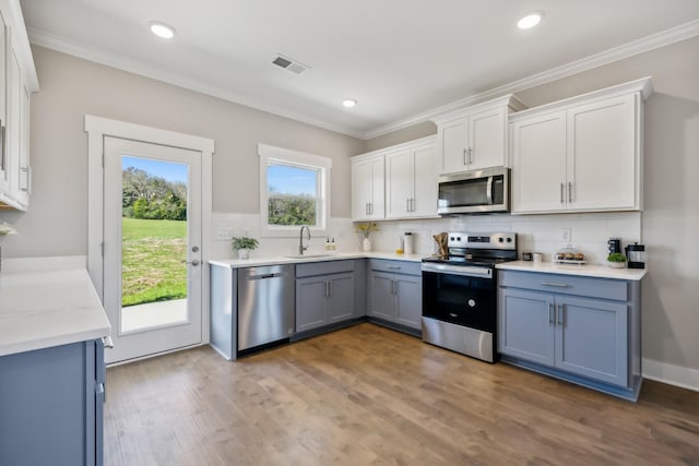 kitchen featuring sink, white cabinets, a healthy amount of sunlight, and appliances with stainless steel finishes