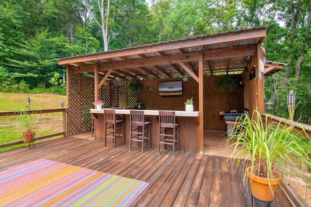 wooden terrace with exterior bar