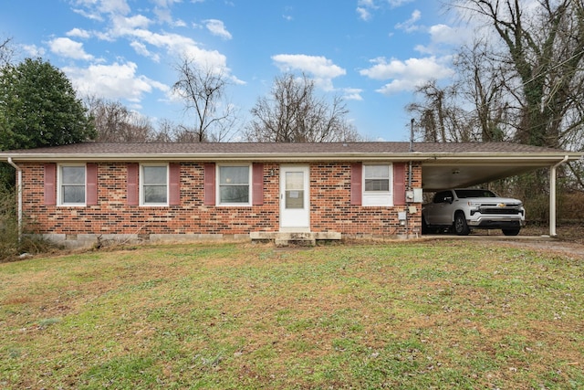 ranch-style home with a front lawn and a carport