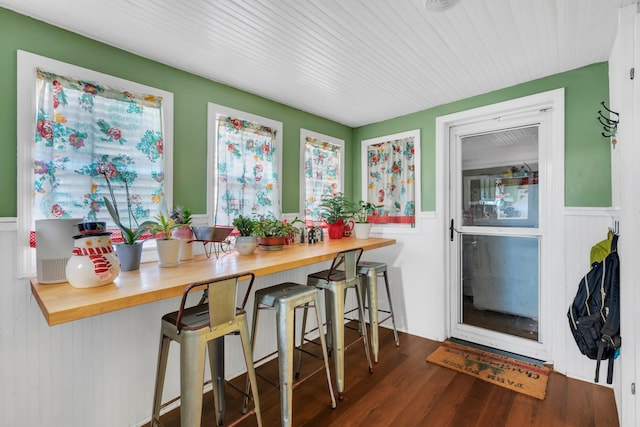 dining space featuring dark wood-type flooring and a wealth of natural light