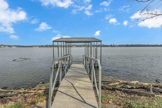 view of dock with a water view