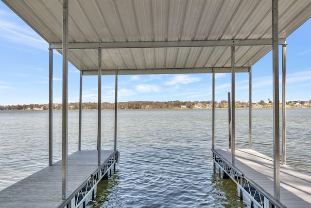 view of dock with a water view