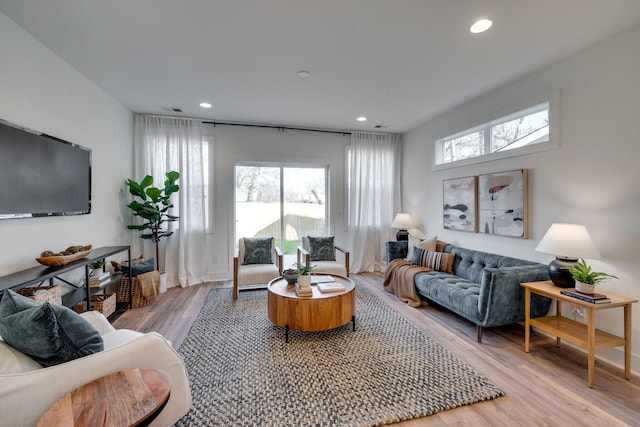 living room with light hardwood / wood-style floors