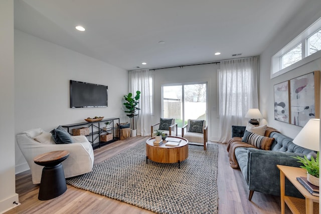 living room featuring light wood-type flooring