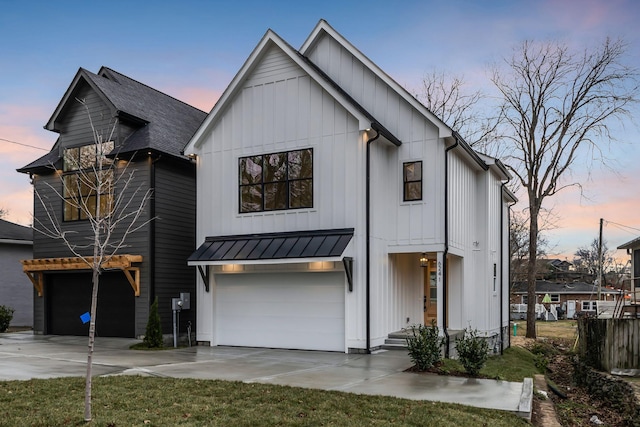 modern farmhouse with a garage