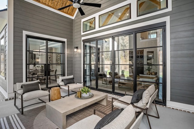 view of patio / terrace with an outdoor living space and ceiling fan