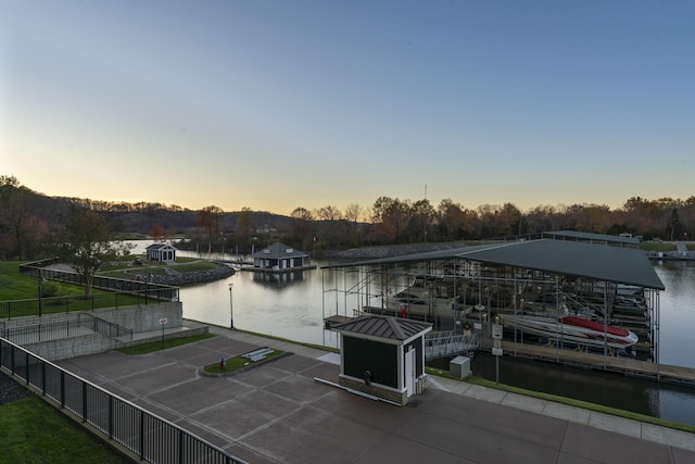 dock area with a water view