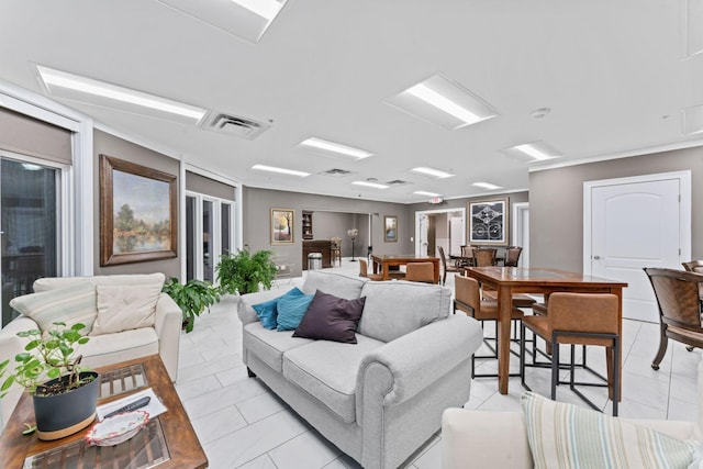 living room featuring light tile patterned floors