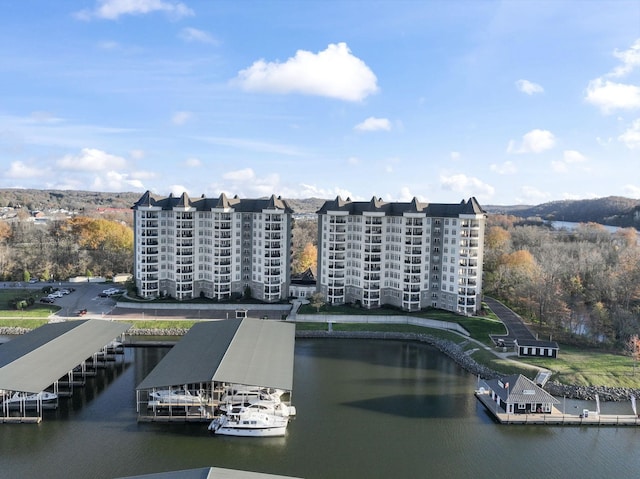 bird's eye view featuring a water view