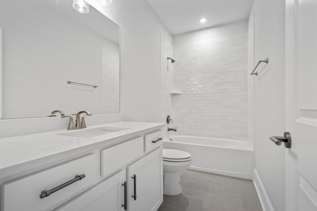 full bathroom with shower / tub combination, tile patterned floors, vanity, and toilet