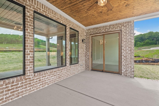 view of patio featuring ceiling fan