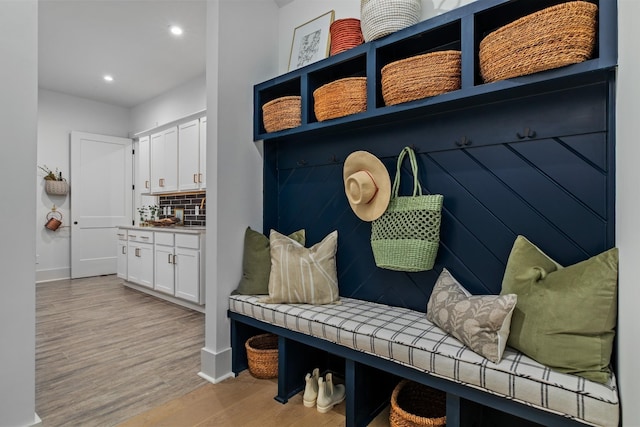 mudroom featuring light hardwood / wood-style floors