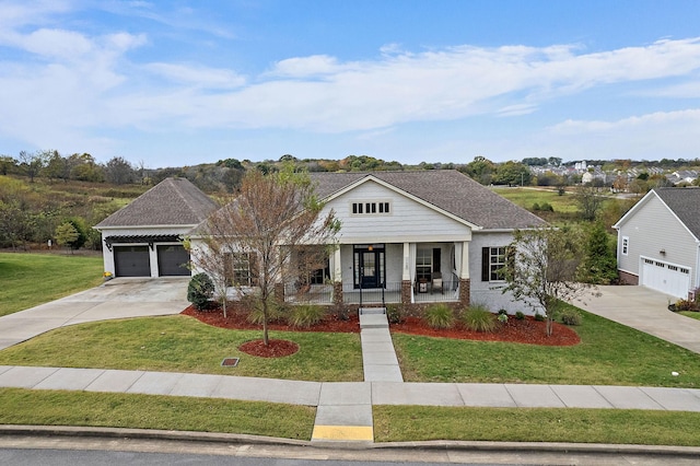 view of front of property with a porch and a front yard