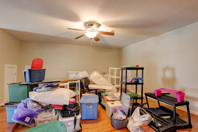 storage room featuring ceiling fan