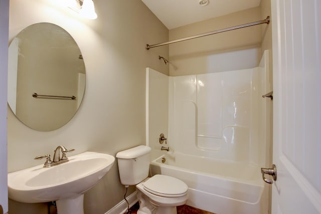 full bathroom featuring toilet, shower / washtub combination, and sink