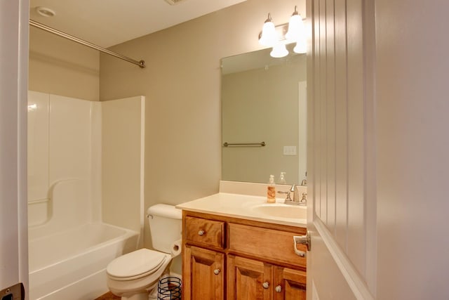 full bathroom with vanity, toilet, and shower / washtub combination