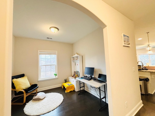 office featuring dark hardwood / wood-style flooring