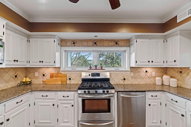 kitchen featuring white cabinetry, backsplash, and appliances with stainless steel finishes