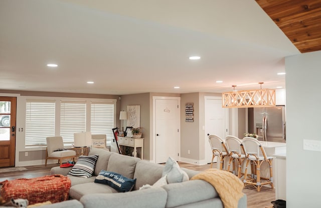 living room with light hardwood / wood-style flooring