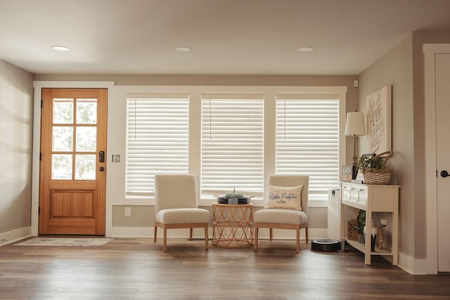 sitting room with hardwood / wood-style floors and plenty of natural light