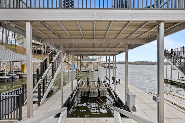 view of dock with a water view