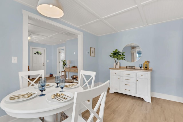 dining room featuring light wood finished floors and baseboards