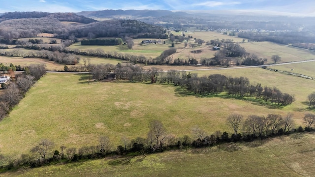 bird's eye view featuring a mountain view and a rural view