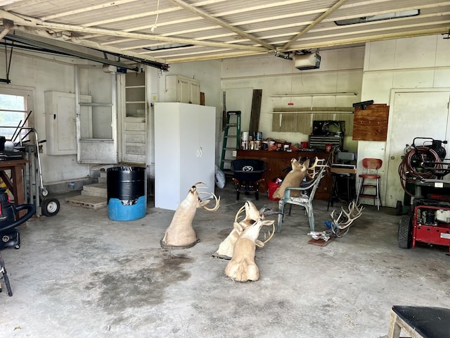 garage with a garage door opener