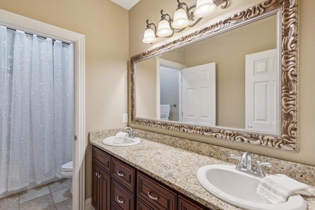 bathroom with tile patterned floors, vanity, and toilet