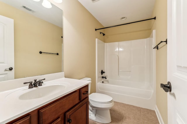 full bathroom featuring shower / bath combination, vanity, tile patterned floors, and toilet