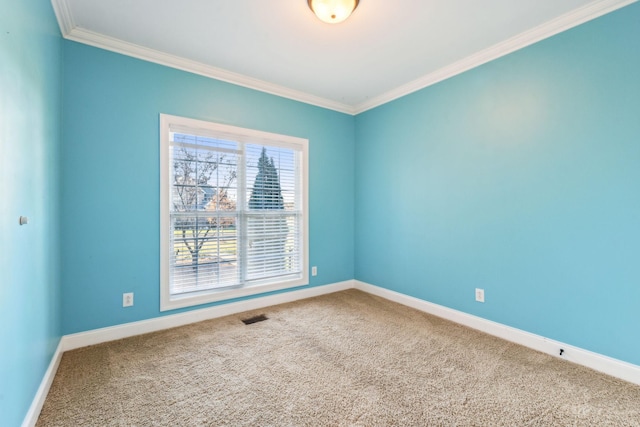 carpeted spare room with crown molding