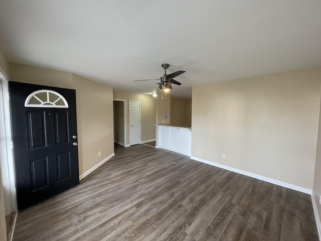 foyer with hardwood / wood-style floors and ceiling fan