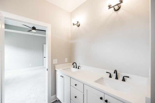 bathroom featuring vanity and ceiling fan