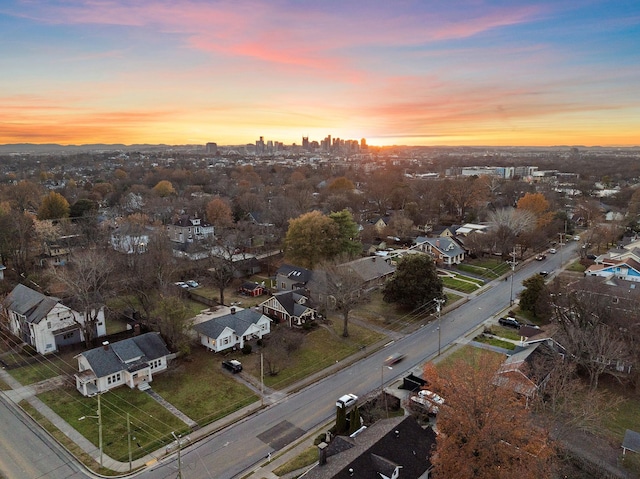 view of aerial view at dusk