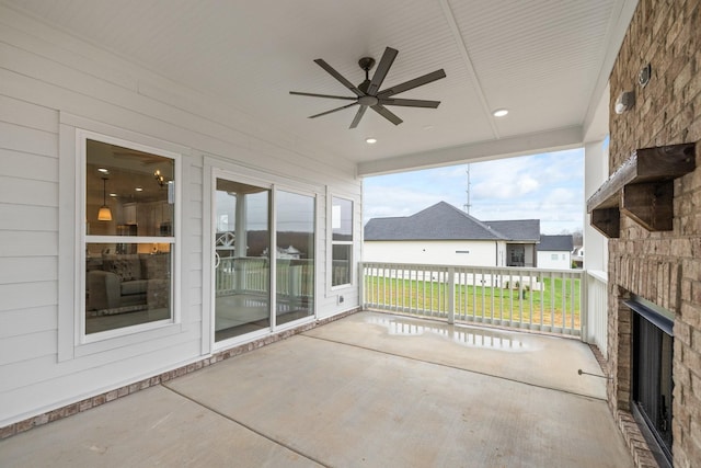 view of patio / terrace featuring ceiling fan and a porch