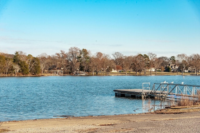 view of dock with a water view